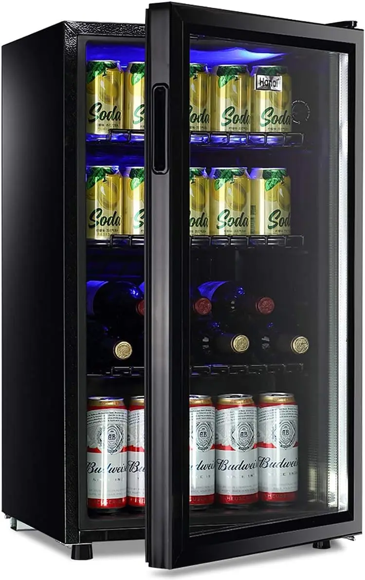 Beverage Refrigerator Cooler Mini Fridge Glass Door 100Can Beer Fridge Beverage Cooler Drinks Wines  Dorm 3.2 Cu. Ft