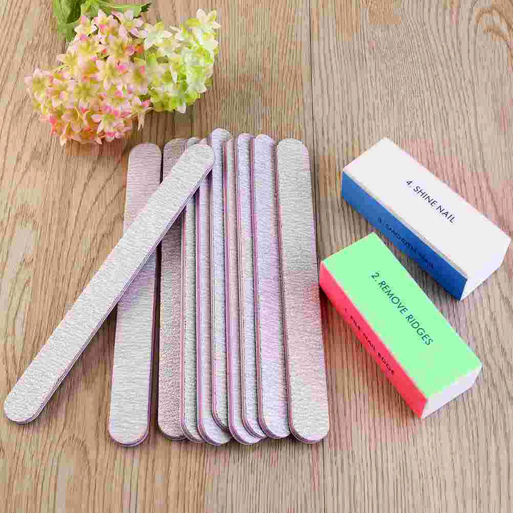 2pcs Nail Shiner Buffer 4 Ways Polish Sanding File Block Manicure & 10pcs Double Sided Nail Files Board