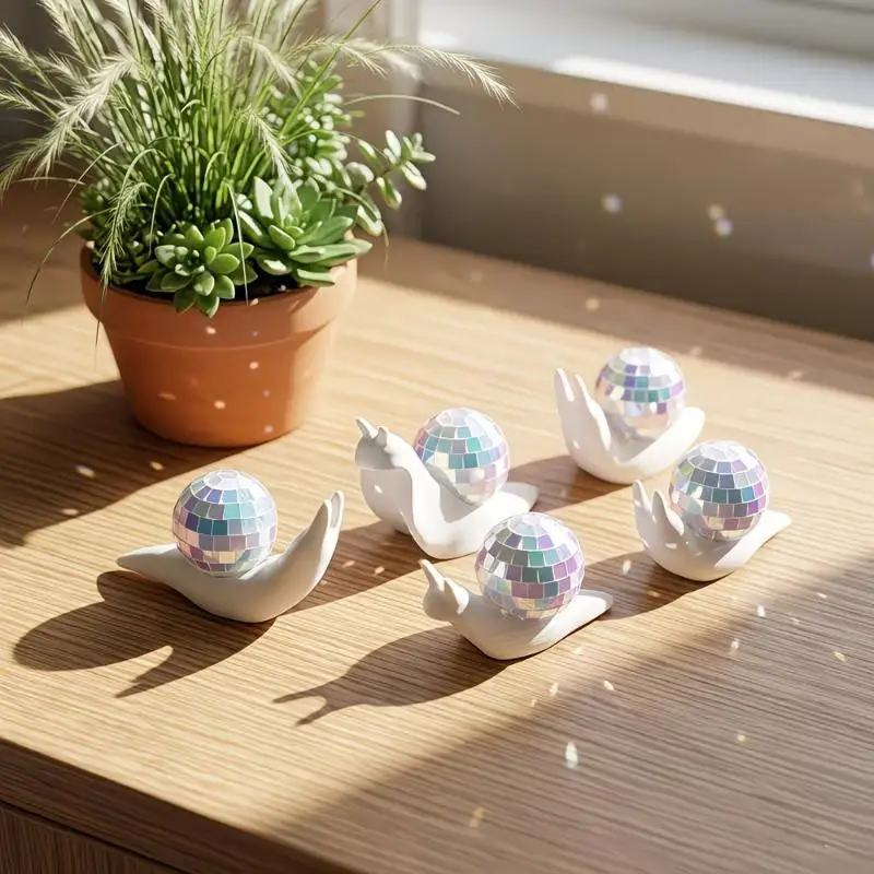 1/2 Pcs Miniature Snail Disco Ball Sun Catcher Retro Style Animal Figurines Mirror Ball Light Refraction Light Spot Abstract