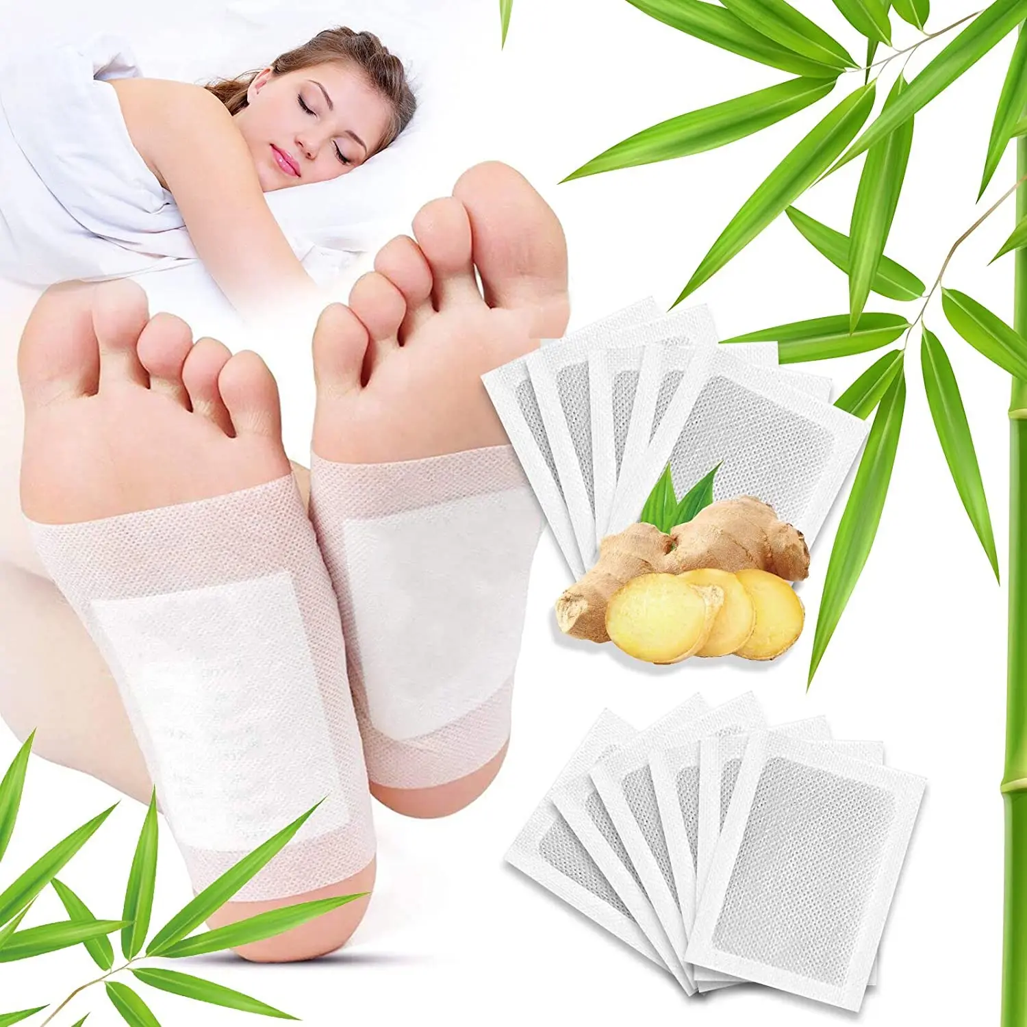 

100PCS Natural Herbs Relieve Stress Improve Sleep Detox Foot Pads Clean Foot Body Toxins Cleaning Pads Foot Care Products