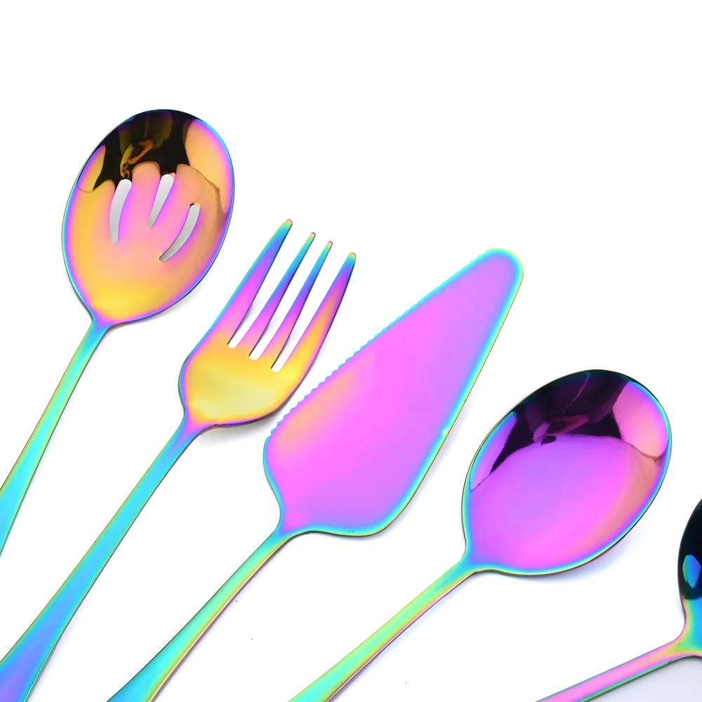 AJOYOUS Dinnerware Set Rainbow Tableware Stainless Steel Cutlery Salad Fork Spoon Service Spoon Soup Spoon Cake Shovel Kitchen