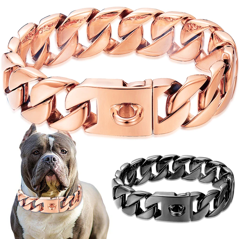 32mm Strong Metal Dog Chain Collars Stainless Steel Pet Training Choke Collar For Large Dogs Pitbull Bulldog Silver Gold