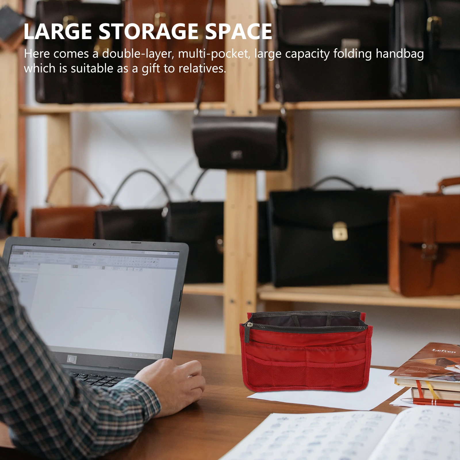 

1pc Double Bag Liner Large Capacity Multi Pocket Organizer For Makeup Jewelry Cosmetics Storage Travel Bag Liner