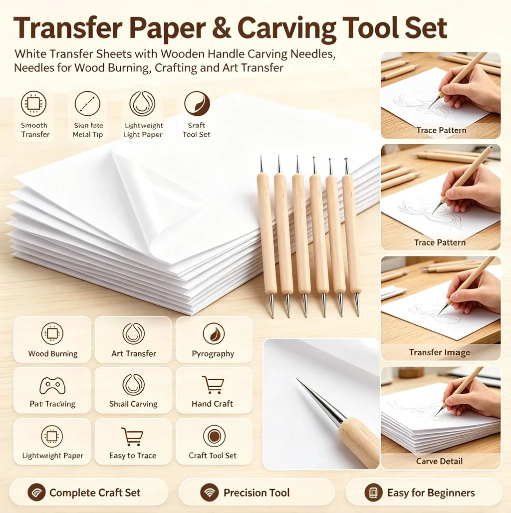 DIXSG Reusable A4 Carbon Transfer Tracing Copy Paper with Dotting Stylus Pen for DIY Drawing Embroidery Fabric Wood Transfer