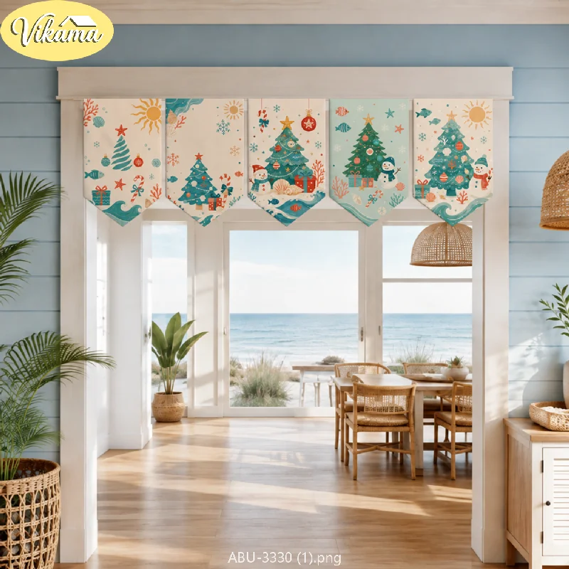 VIKAMA Coastal Beach-Themed Christmas Fabric Triangle Banners, Wave and Starfish Triangle Banner Set, Party and Home Decor