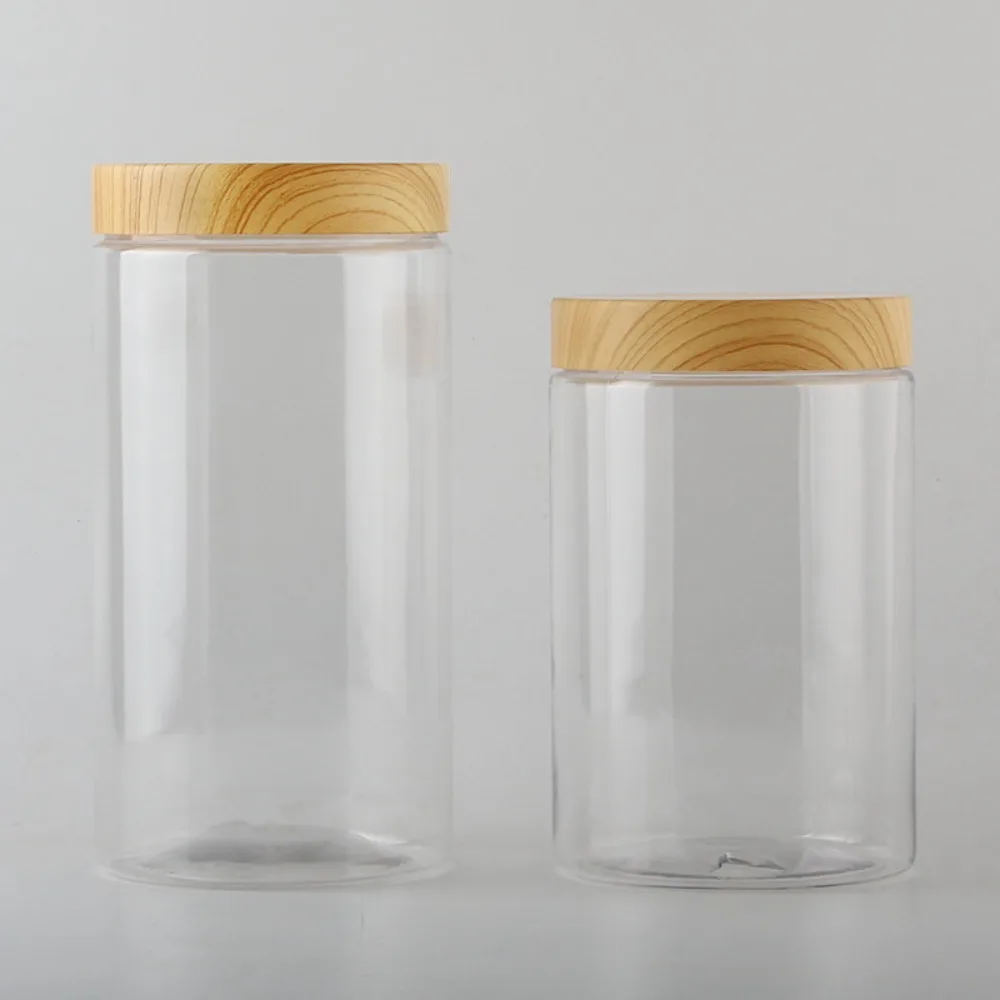 100ml 200ml 300ml 500ml Empty Clear Pet Jars Containers With Imitation Wood Texture Lids Jar Home Plastic Seasoning Bottle