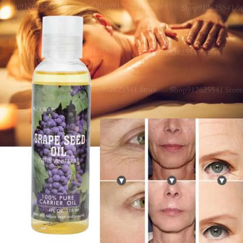 118ml Natural Grape Seed Anti-Aging Anti-Wrinkle Body Base Oil for Face Body Hair Massager Carrier Oil Moisturizing Bath Spa