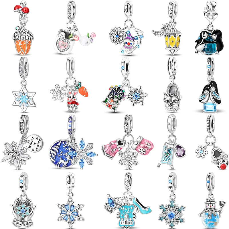 New 925 Sterling Silver Warm Winter Series Penguin Snowman Charms Pendants For Women Fit Original Bracelet DIY Jewelry Gifts