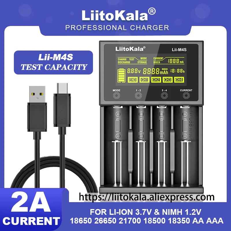 Wielofunkcyjna ładowarka LiitoKala Lii-M4S 18650 LCD do 3.7V 1.2V 26650 21700 14500 18350 17500 AA AAA A C i inne