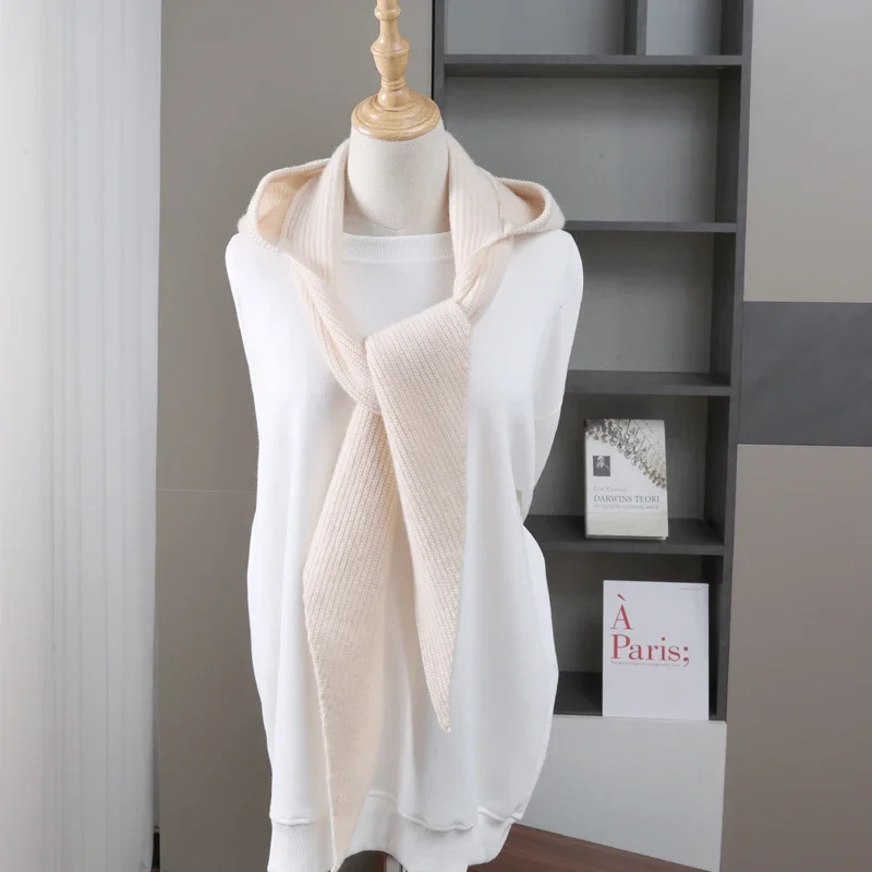 

Women's 100% Wool Hooded Scarf Windproof Solid Color Knitted Soft Shawl Elegant Neck-Protect Fashion Outdoor Winter Accessory
