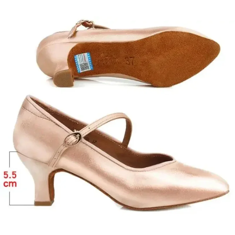 CyWomen zapatos de baile latino de salón señoras satén punta cerrada Salsa Tango vals zapatos de baile tacón delgado 5,5 cm/6,5 cm/7,5 cm