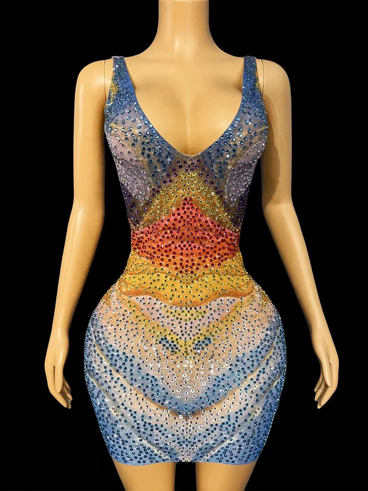 Wysokiej jakości sukienka kamizelka z kolorowymi blokami i dżetami, nowa moda 2025, odzież damska na zamówienie.