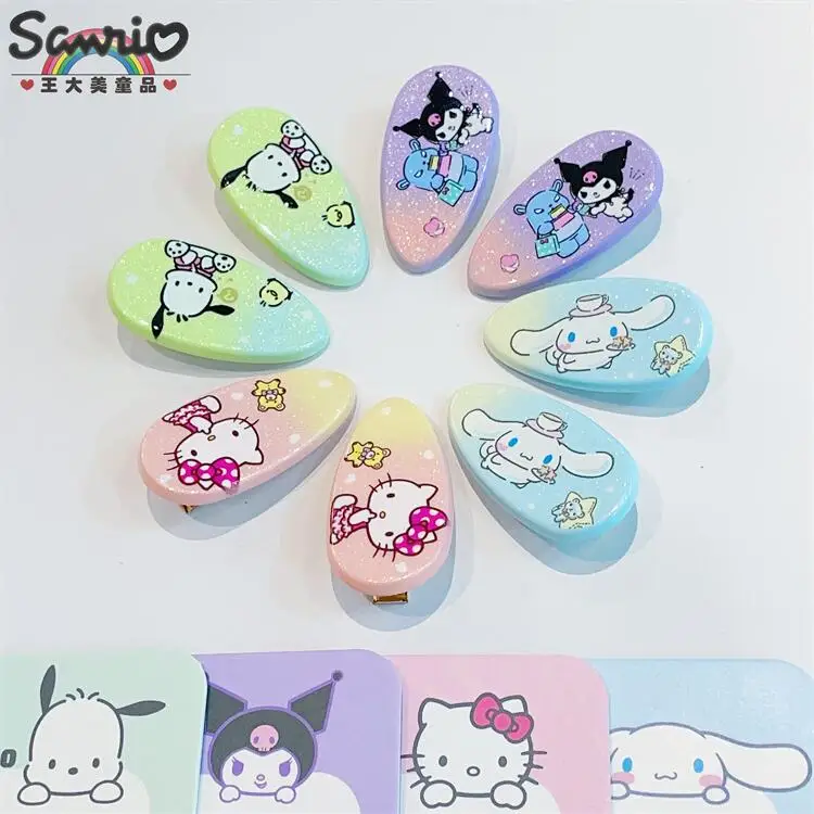 

2Pcs Sanrio Cute Mini Hairpin Hello Kitty Kuromi Pacha Skinny Flash Children Hair Bangs Clip Cartoon Cute Baby Hairpin Girl Gift