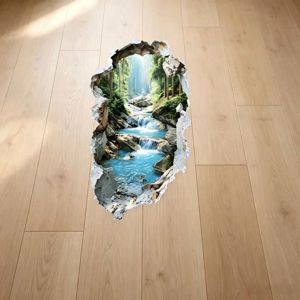 1 Creative Tear Valley Waterfall Landscape Floor Sticker, Multi Surface Home Art