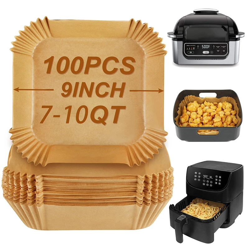 Große Einweg-Papiereinlage für Luftfritteusen, quadratisch, 23 cm, antihaftbeschichtetes Airfryer-Pergament-Backpapier für 3-10QT Koch-/Dampfkorb