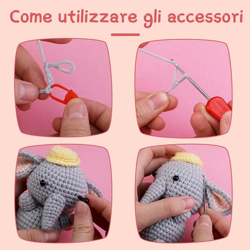 Kit de crochê de elefante diy com agulhas de fio de tricô boneca de pelúcia fácil durável fácil instalação fácil de usar