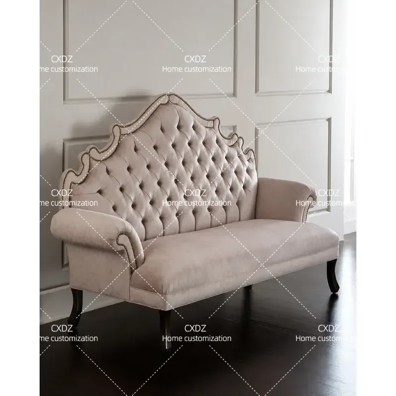 Rural Simple Casual Multi Person Sofa Villa High End Fabric Sofa Retro Buckle Design