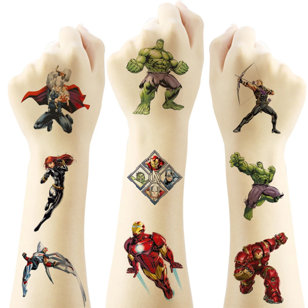 20pcs Disney Cool The Avengers Superhero Tattoo Stickers Waterproof Temporary Tattoo Decal Kid Arm Face Body Art Fake Tattoo Toy