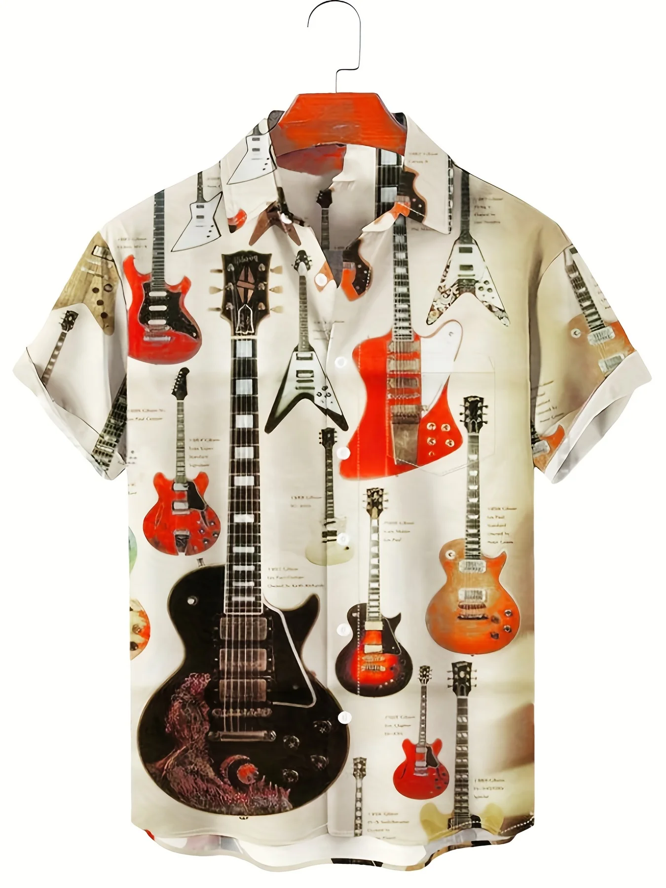 Hawaiian Shirt Men Summer Fashion 3D Guitar Pattern Print Holiday Short Sleeve Tops Tee Oversized Casual Shirt Tops Streetwear