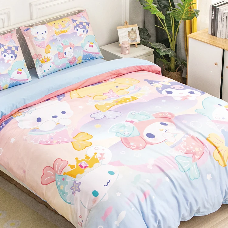 

Sanrio Mymelody Cinnamoroll Kuromi почтовый набор мультяшных постельных принадлежностей kawaii одиночный двойной Пододеяльник Простыня наволочка Декор для спальни