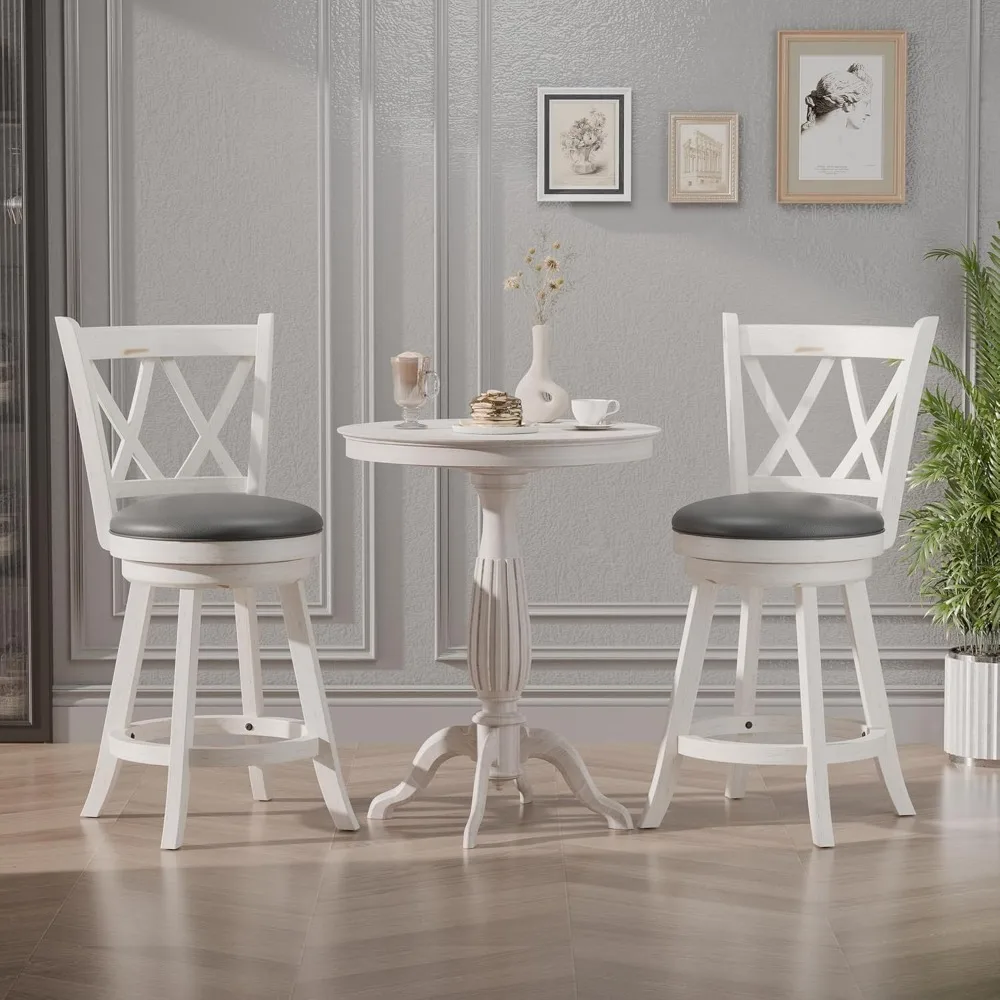 Two-piece Bar Stool Set, 360-degree Rotating Bar Stool, X-shaped Backrest, Wooden Legs