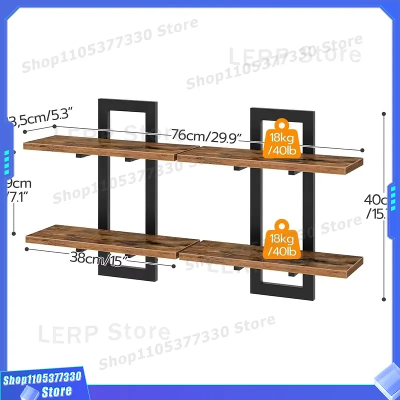 Rustic Brown Floating Shelf 15 Inch 2 Tier Wall Mounted Storage Rack for Bathroom Living Room Bedroom Kitchen Home Decor