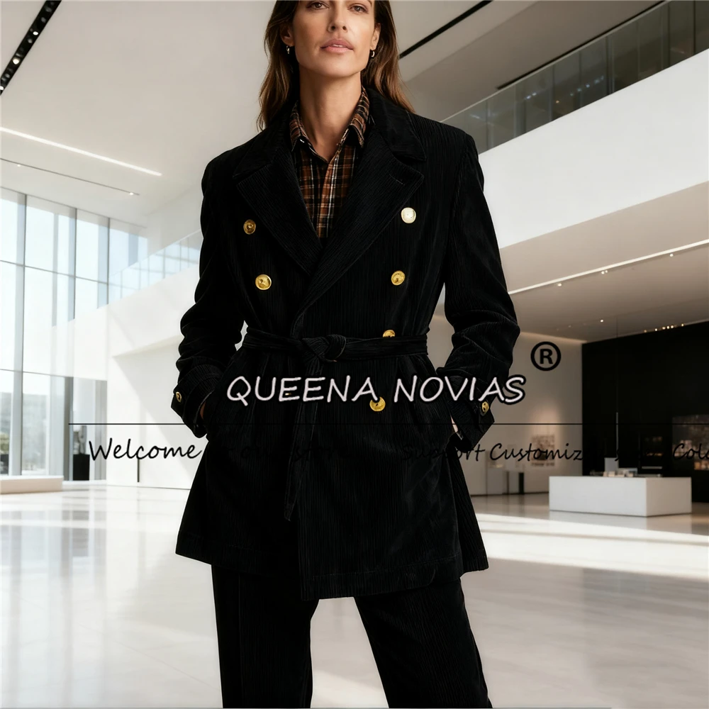 Vintage bordeaux corduroy pakken dames 2-delige jas broek aangepaste dames zakelijk kantoor feest prom blazers vrouwelijke smokings