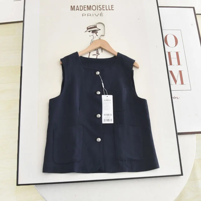 

Повседневный женский топ-жилет с круглым вырезом, модный предмет для многослойных образов, летняя коллекция 2025, серия Poetic, универсальный синий цвет