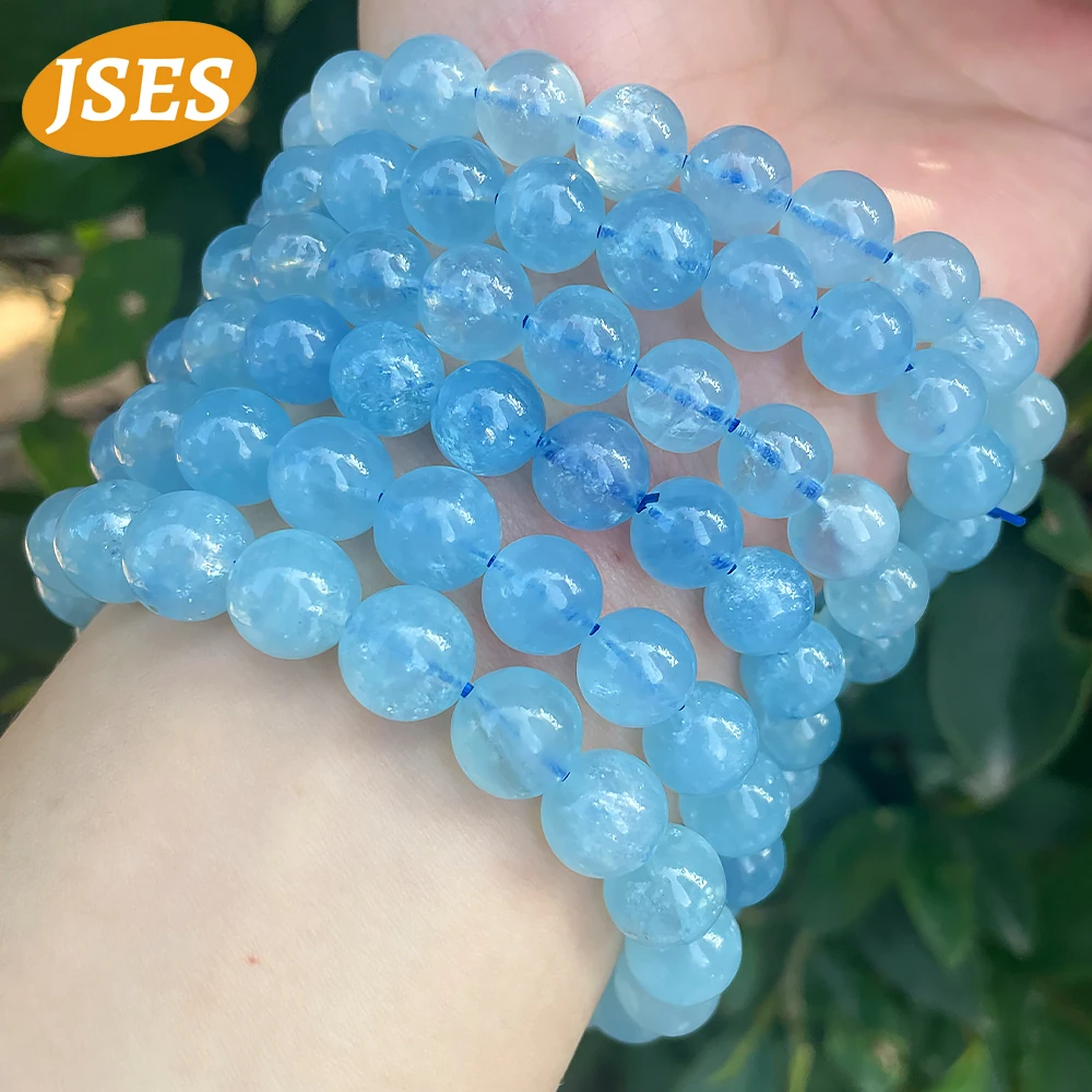 JSES AA Natural Blue Aquamarine 7-12mm Bracelet Loose Gemstone Beads for Jewelry Making Wholesale Crystal Beads DIY Accessories