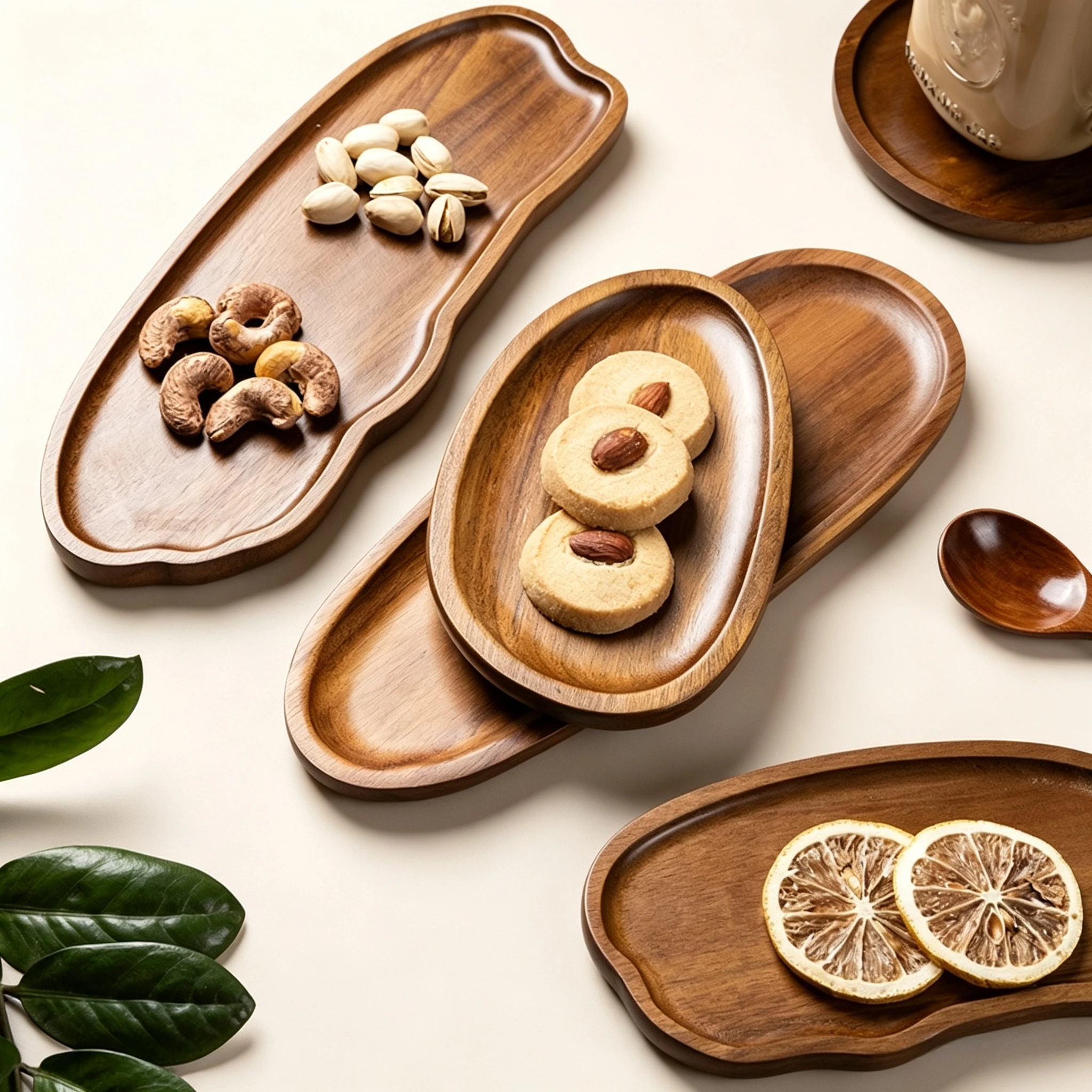  A Tableware Solid Wood Food Tray Round Rectangle Dessert Plate Japanese-style Wooden Snack Fruit Tea Saucer Pallet Bread Board