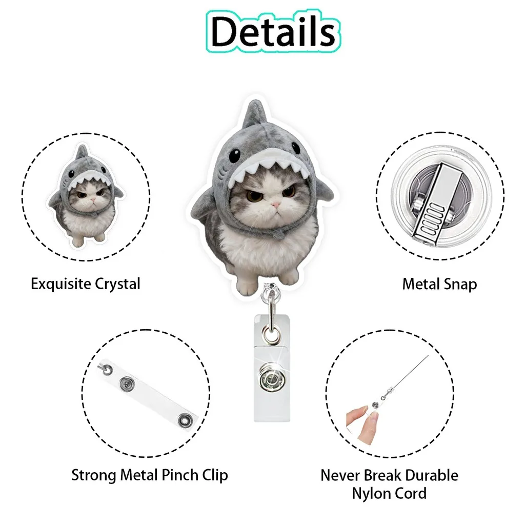Retractable Badge Reel Funny Meme Cat Acrylic Badge Holder With Strong Metal Clip for Office Work ID Card Holder - view 4