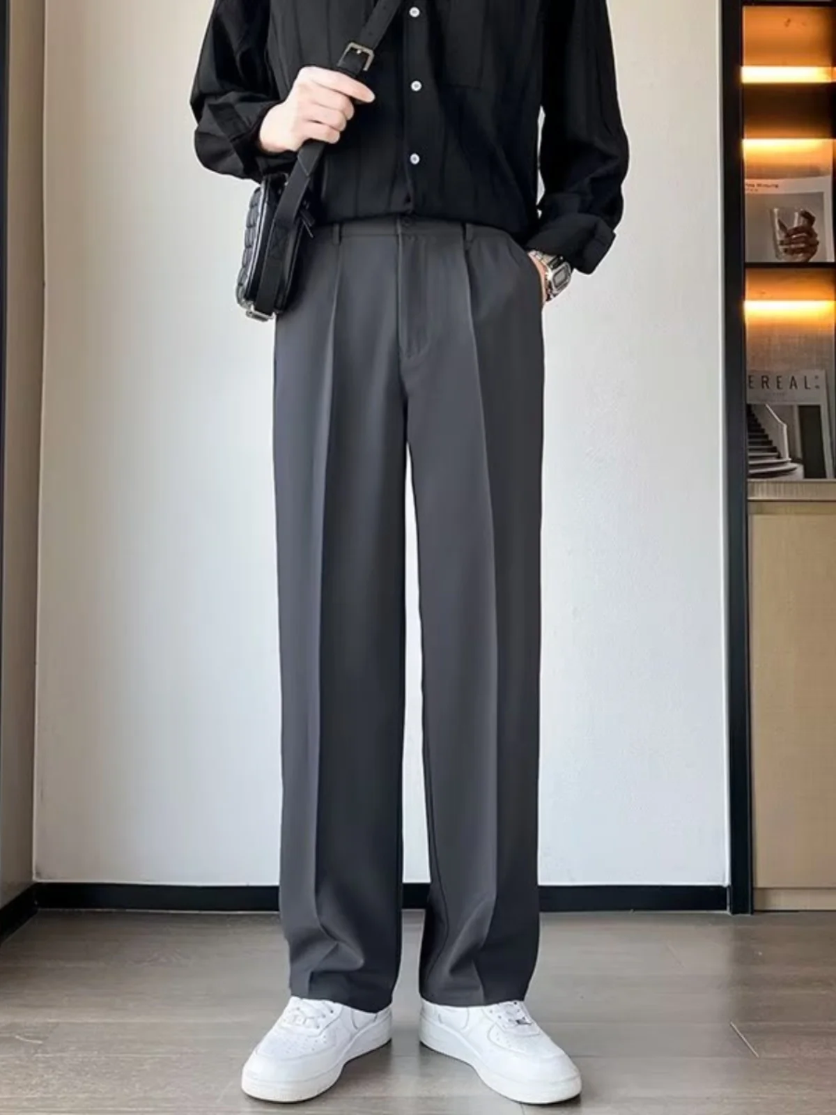 

Men's Casual Straight Leg Loose Fit Suit Pants Drapey Trendy Versatile Spring INS Sle Long Youth Active Sle Autumn Regula...