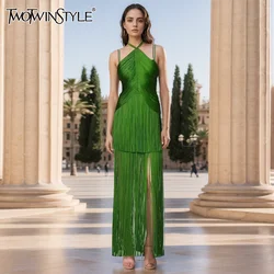 GYMAMAZES Spliced Tassel Formal Dresses For Women Square Collar Sleeveless High Waist Minimalist Fashion Dress Female KDR508874