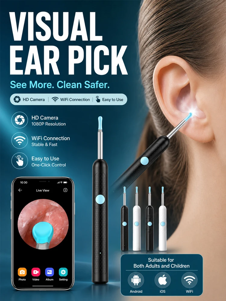 

Visual Ear Wax Cleaner Camera Safe Earwax Removal Endoscope Ear Cleaning Tools Ear Care New upgrade home Ear Care