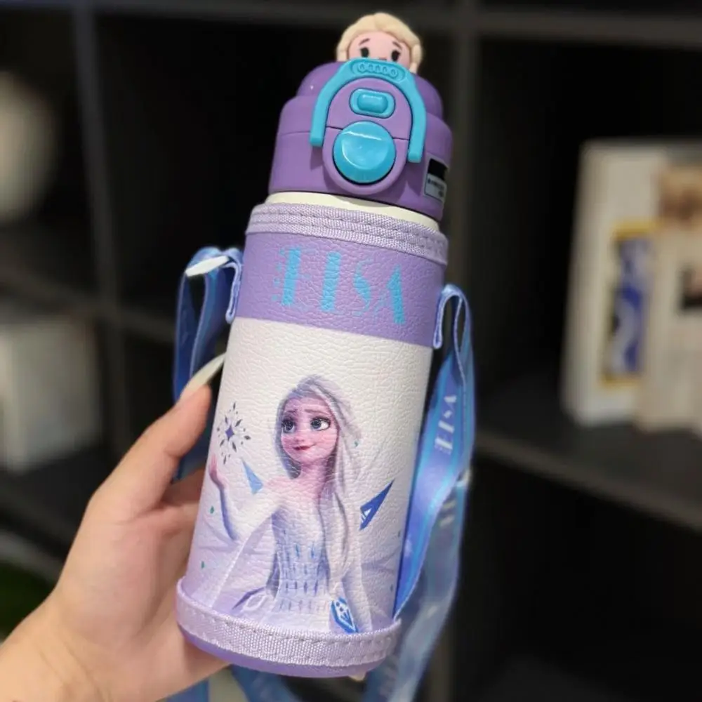 Disney Cute Strawberry Bear Frozen Elsa Water Cup Cartoon 316 Thermos Cup Kawaii Large Capacity with A Cup Cover Straw Cup Gift