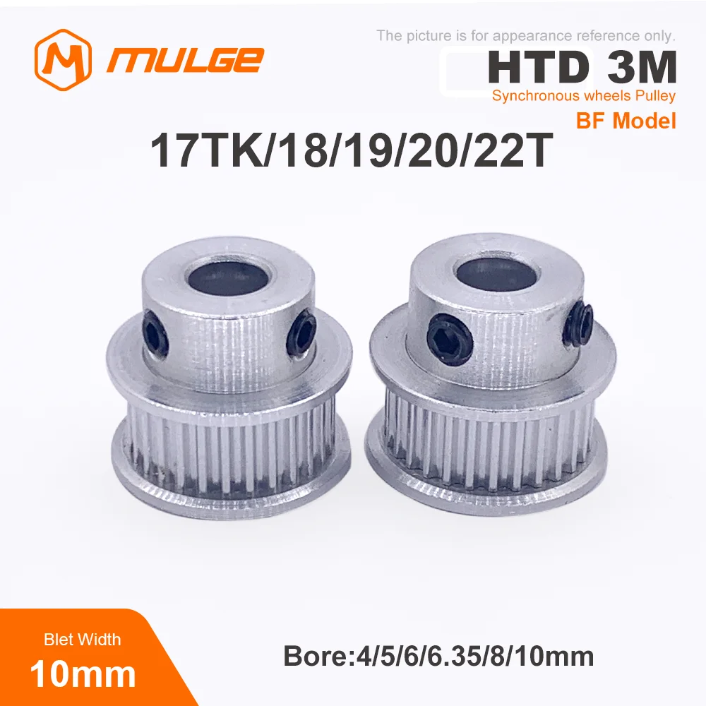 

HTD3M Timing Pulley 17T/18T/19T/20T/22Teeth BF Type Bore 4/5/6/6.35/8/10mm Belt Width 10mm 3D printed parts