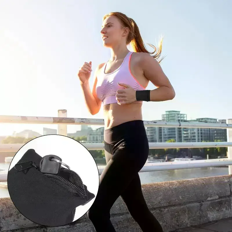Lightweight Wrist Wallet With Secure Zipper Pocket And Breathable Stretch Fabric Perfect For Running Jogging Gym Outdoor Sports