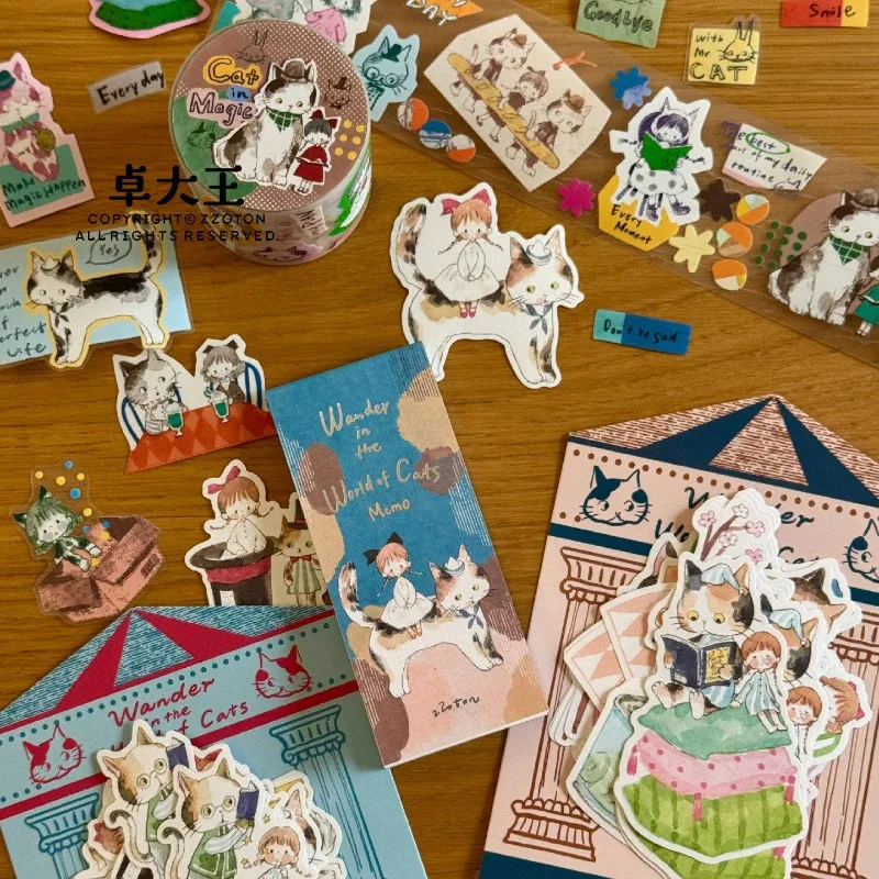 Wander In The World Of Cats Die Cut Matte PET Tapes Craft Supplies DIY Scrapbooking Card Making Decor Plan Sticker