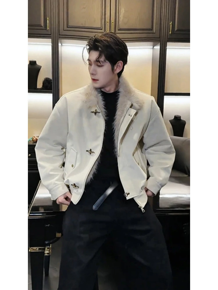 

Cleanfit ort Suede Jaet Men's Winter Warm Outerwear with Fce And Aircrt Bule Design Cotton Padded Coat