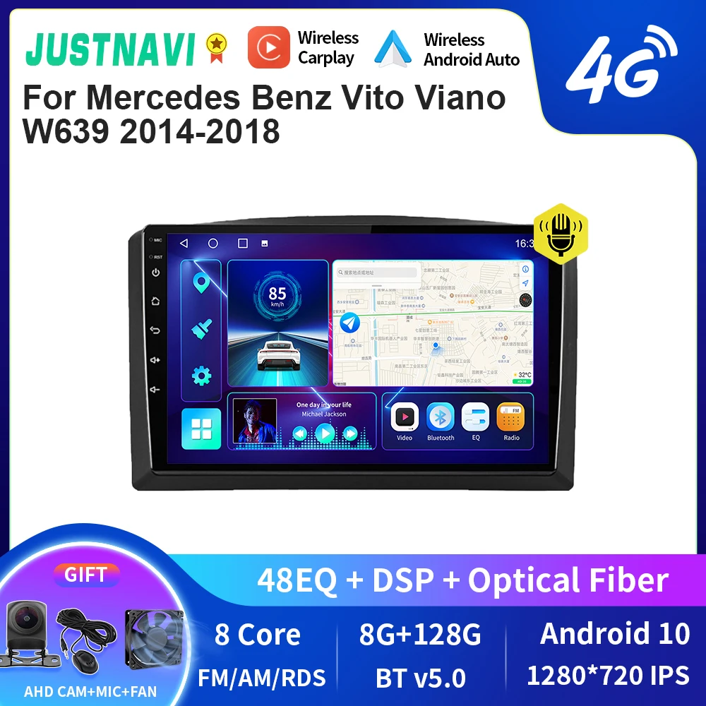 

JUSTNAVI QT10 Android 10.0 Car Radio For Mercedes Benz Vito Viano W639 2014-2018 DSP Multimedia Video Player GPS Navigation