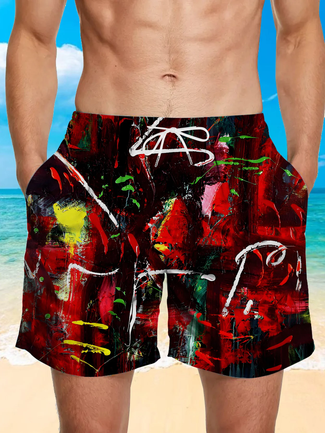 

Outdoor Quick Dry Polyester Shorts Men All Over Print Beach Board Swim Pants
