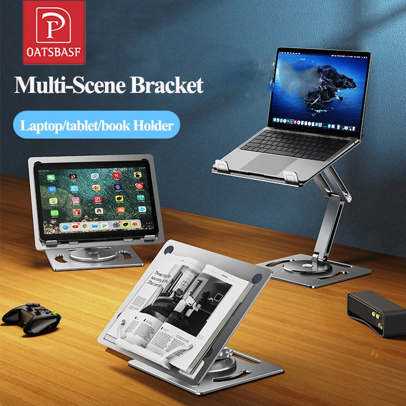 Oatsbasf 360 Alumínio Rotável Laptop Stand Altura Ângulo Ajuste Tablet Desktop Titular Multifuncional Leitura Livro Bracket