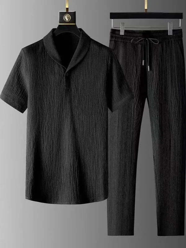 Setelan Kaos dan Celana Panjang Pria Katun Linen Baru 2025, Model Longgar, Santai, Olahraga, Ukuran Besar, Merek Trendi, Musim Panas