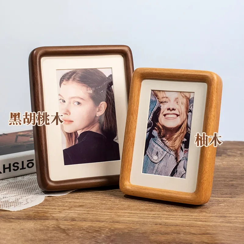 Black Walnut Solid Wood Photo Frame - 6-Inch Creative Desk Mount Picture Frame with Rounded Corners for Stylish Display
