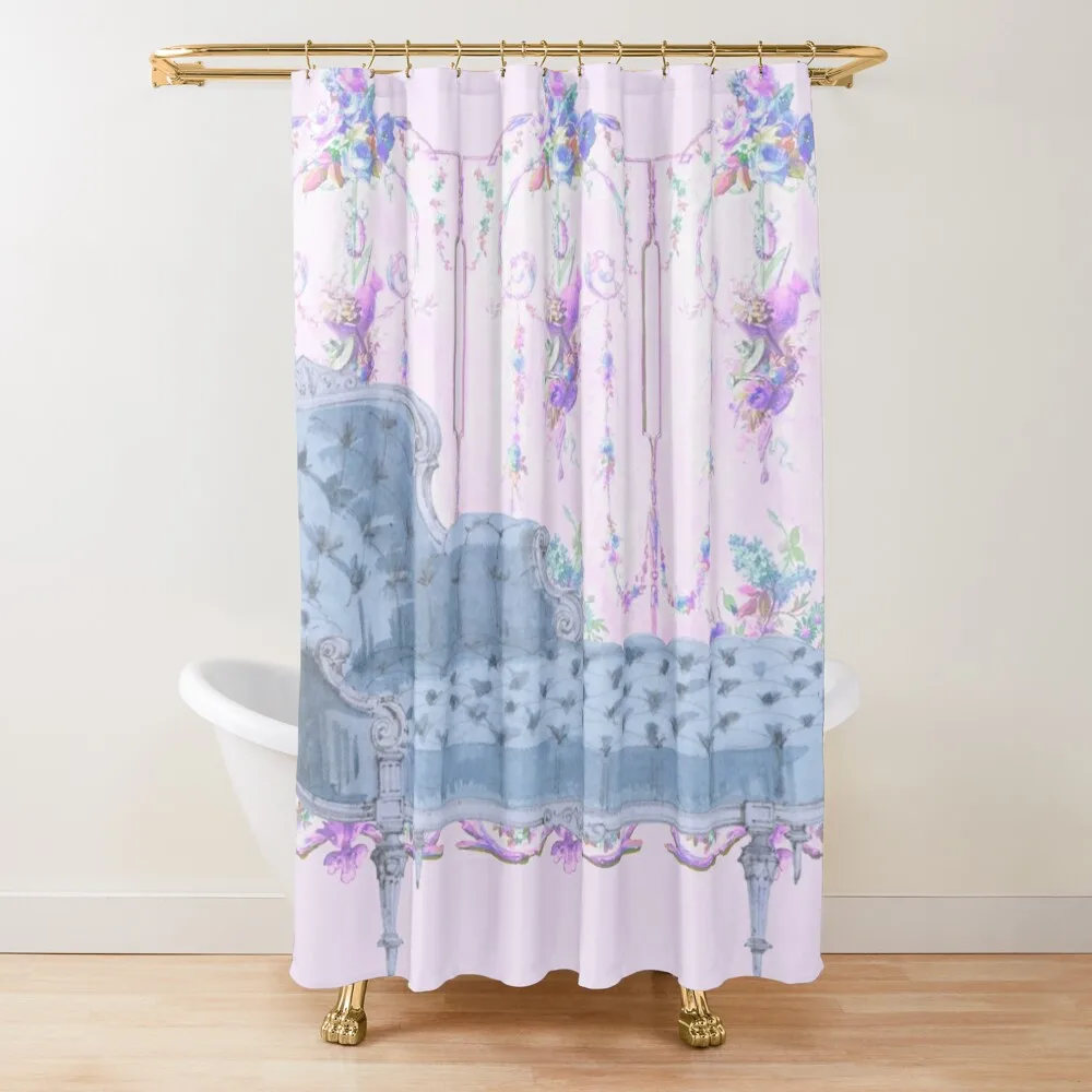 

French Chateau Versailles Chaise Couch and Vintage Dressing Screen Lavender Shower Curtain Elegant Bathroom Curtain