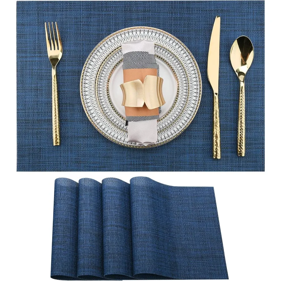 

Темно-синие салфетки, набор из 4 легко чистящих моющихся виниловых салфеток, протираемые термостойкие коврики для обеденного стола 17x12 дюймов