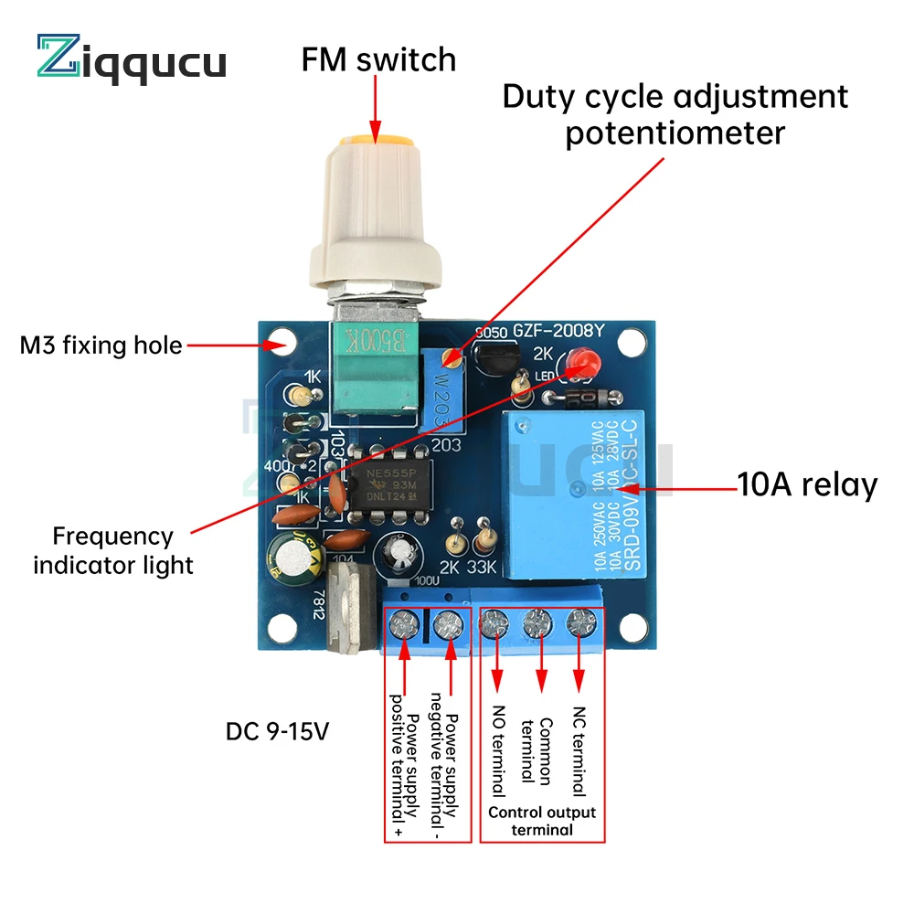 

Frequency Adjustable Switch Relay 10A with Motor Forward/Reverse Function Mixed Frequency Strobe Controller for Flasher