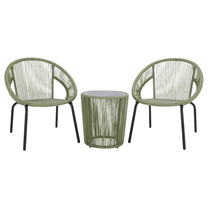 Outdoor Patio Rattan 3-Piece Bistro Set with 2 Chairs & Accent Table, Customized