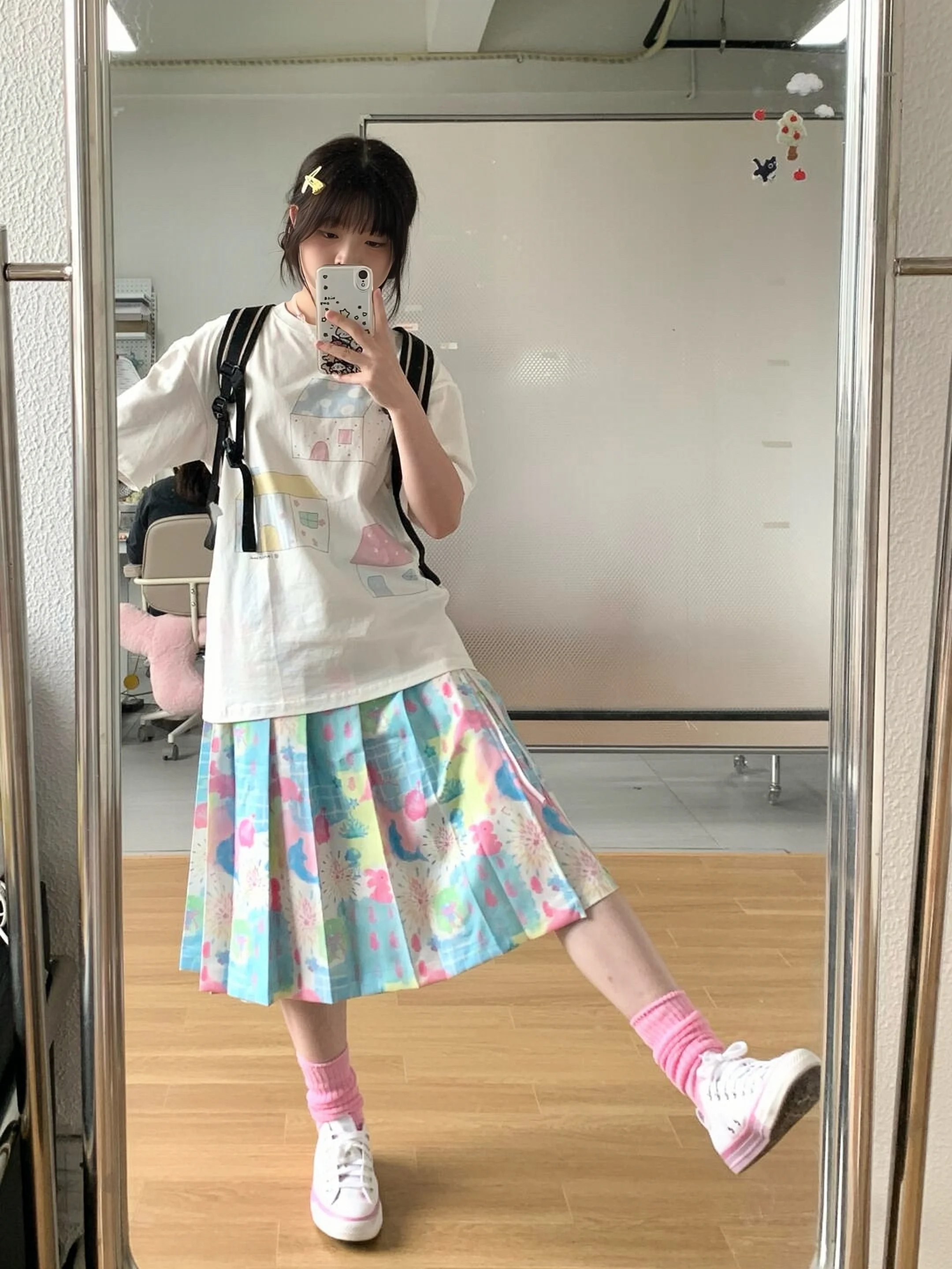 Sakura Cream Candy House Printed round Neck Short Sleeve T-Shirt Women's Summer Anti-Aging Top Casual Loose Fit Cotton 100%