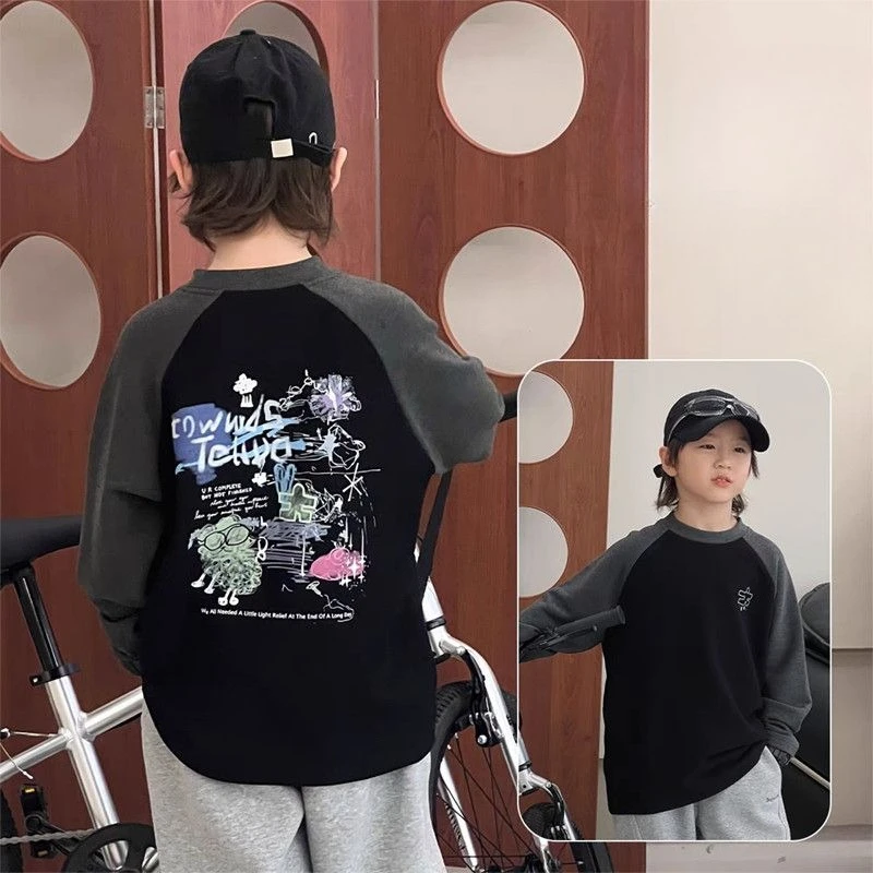 ملابس كورية بطبقة أساسية مبطنة بالصوف للأطفال 2025 ملابس للأولاد قميص للأولاد ملابس أطفال علوية للأطفال في الهواء الطلق 7 14 8 تي شيرت #3